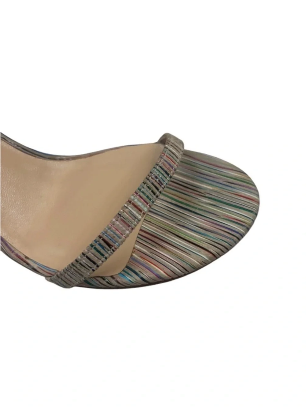 Stuart Weitzman Nudistsong Bisque Prism Sexy Stiletto striped high heels  7 1/2 - Picture 4 of 16